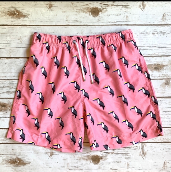 🆕Franks Australia | Pink Toucan Print Mens Swim Trunks Swimsuit Size Large - Picture 4 of 5